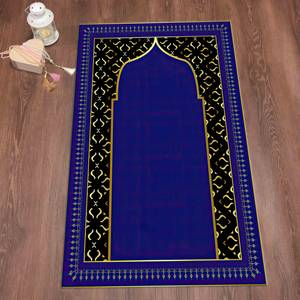 Tapis de prière bleu à motif islamique doré, tapis imprimé pour la décoration de la maison musulmane, avec tapis à poils doux - Product Image 4