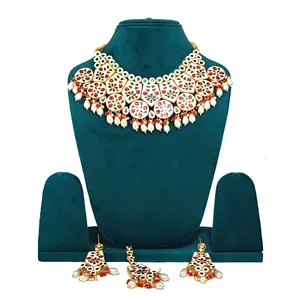 Ensemble de collier vintage plaqué or avec perles Kundan pour femmes et filles, pour mariage et cadeau, comprend une bague, bijoux de mariée raffinés - Product Image 4