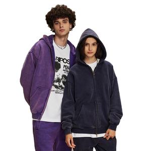 Wholesale 100% Cotton <b>Winter</b> Acid Wash Zipper Hoodie Custom Logo Oversized Men's Heavyweight Sun Faded Distressed - Product Image 1