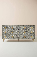 Table console de conception moderne fabriquée à la main en Inde, motif rayé optique, incrustation d'os, bois, entrée, villa, hôtel, décoration de salon WONDER