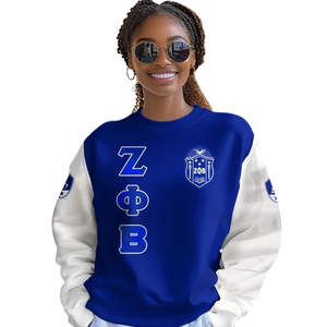 Sudadera con cuello redondo de la hermandad Zeta Phi Beta para mujer, azul, letra griega 1920, bordada - Product Image 4