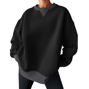 2025 Women's Oversized Fleeced <b>Crewneck</b> Sweatshirt Color Block New Style for Winter and Autumn - Product Image 1