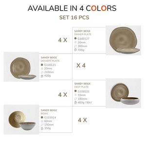 Ensemble professionnel élégant AQUA Sandy Beige 16 pièces 4 couleurs réactives en grès de Bali allant au lave-vaisselle et au micro-ondes pour mariage - Product Image 2