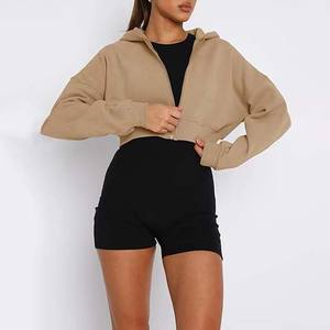 Sudadera con capucha corta asequible para viajes y uso diario, de corte relajado, teñida lisa, con cremallera, al por mayor - Product Image 2