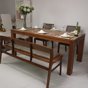 Juego de comedor de grano natural, estética minimalista, nogal oscuro, hecho en Vietnam, diseño sofisticado, elegancia atemporal | SWT505P6 - Product Image 2