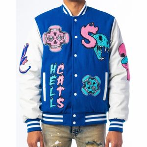 Chaqueta universitaria de béisbol para hombre, chaqueta de lona con cuello levantado, logotipo frontal bordado personalizado, Invierno - Product Image 1