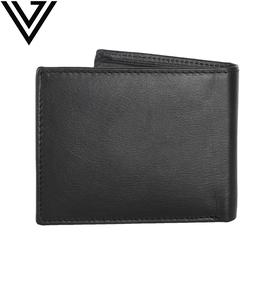 Portefeuille homme élégant tout noir en cuir de mouton nappa, à double pli, avec fil de coton, blocage RFID, court, haute qualité, grande capacité, plusieurs cartes - Product Image 3