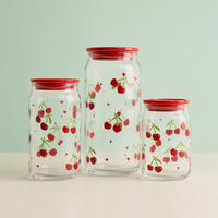 Gobelet en verre en forme de canette de soda aux cerises rouges d'été, avec couvercle, logo personnalisé OEM imprimé