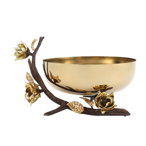 Bol de service moderne en acier inoxydable poli, écologique, élégant, motif floral inspiré de la nature, centre de table pour fruits, décoration intérieure - Product Image 1