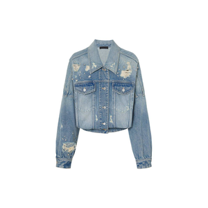 Mosaic Impex High Quality Hot Selling Regular Washed Women's Jean Woven Blue Standard Blank Baggy Style Denim Jacket - Product Image 2
