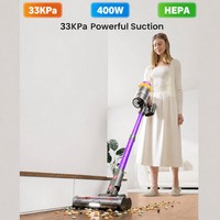 Aspirateur balai sans fil 400W, aspiration puissante 33KPa, aspirateur portatif sans sac HEPA pour la maison, les tapis et les poils d'animaux