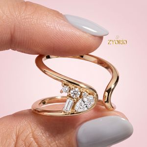 925 Sterling Silver <b>Open</b> Wrap <b>Ring</b> Multi Stone Diamond <b>Ring</b> Modern Statement <b>Ring</b> for Women - Product Image 2