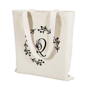 Sac fourre-tout en toile réutilisable avec initiale 'Q', sacs personnalisés avec initiales - Product Image 2
