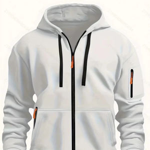2025 <b>Men's</b> zip-up <b>hoodie</b> with kangaroo pocket, solid color coat, autumn and winter style, sports casual, fleece-<b>lined</b> for warmth - Product Image 1