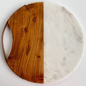 Grossiste de planche à découper ronde en bois et marbre blanc de haute qualité aspect simple et élégant poli à la main - Product Image 4