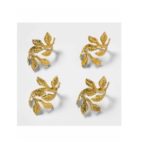 Nouveaux Anneaux de Serviette en Métal Doré Écologiques, Support Abeille, Anneau de Serviette de Mariage pour Décoration de Table, Feuille Moderne Personnalisable - Product Image 1