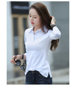 OEM de las mujeres 100% algodón Polo Camiseta de manga larga de buena calidad Jersey estilo casual personalizado de talla grande sólido impreso bordado - Product Image 4