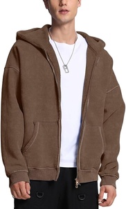 Sweat à capuche zippé épais 100% coton délavé pour homme, sweat-shirt à capuche entièrement zippé, style streetwear vintage, broderie personnalisée - Product Image 3