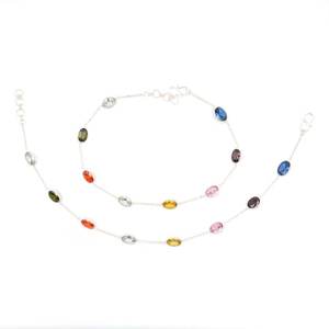 กำไลข้อเท้าทับทิมทางศาสนาทองเหลืองธรรมชาติคลาสสิกขนาด10 "นิ้วทำด้วยมือหลายอัญมณีคละรูปไข่ - Product Image 2