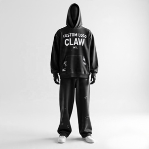 Personalizado en blanco Zip Up Hoodie Joggers Baggy Fleece algodón Pantalones de chándal y Sudadera con capucha Conjunto 450gsm Bordado Logo Chándales para los hombres - Product Image 5