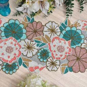 Handmade 14-Inch Round <b>Glass</b> <b>Coaster</b> American Style Elegant Stylish Green Beads Mats Pads Eco-Friendly Home Furnishing Product - Product Image 2