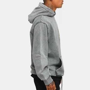Sweat à capuche pour hommes personnalisé vierge vintage en détresse recadrée en détresse éclaboussures de peinture lavé à l'acide sans ficelle - Product Image 3