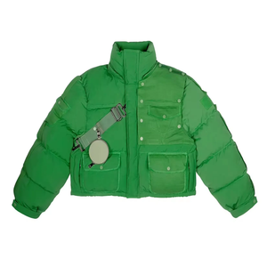 Custom Made High Street Style Canvas Puffer Jacket for <b>Men</b> Stand Collar with Front Pocket Long Winter Waterproof Hooded - Product Image 2