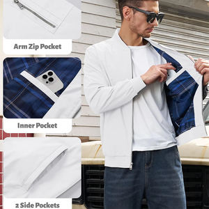 White Color Men's Bomber Jackets Nylon Polyester Outwear Stand Collar Elastic Cuff Winter Wear Bomber Jackets For Gents - Product Image 5