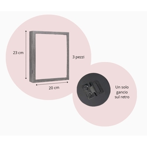 Set of 5 3D Wooden Display <b>Frames</b> 2 White Square 23x23 cm and 3 <b>Grey</b> Rectangular 20x23 cm with Pins and Screws Included - Product Image 3
