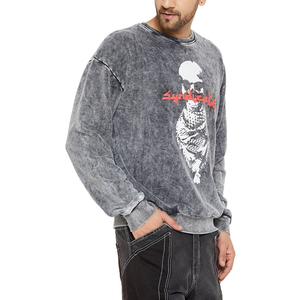 2024 Vintage lavage à l'acide pull de haute qualité 100% coton sweats à col rond pour hommes Logo personnalisé motif solide pour l'automne - Product Image 6