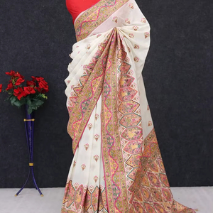 Sari en soie classique tendance indien Bollywood, tissu Jari, dernier design indien pour les fêtes, les mariages, les tenues de mariée, les festivals - Product Image 1