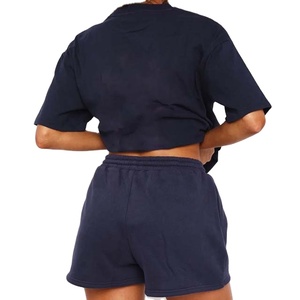 Ensemble short 2 pièces décontracté pour femme, été, couleur unie, en tissu polaire Spandex/Polyester, style urbain, anti-boulochage, imperméable - Product Image 5