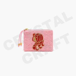 Monedero del zodiaco personalizado con billetera con cuentas de semillas Hermoso regalo de mamá para niñas-Con diseño de corazones - Product Image 1