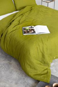 Donna Collection 3-Piece Boho Style Moss Green Cotton Duvet Cover <b>Set</b> 2 Matching <b>Pillow</b> Cases Button Design Solid Bedding Hotels - Product Image 4