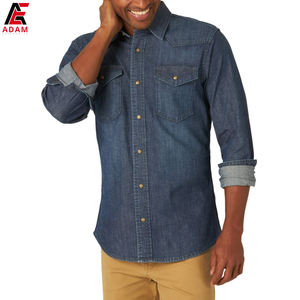 Chemises en jean denim de coton à manches longues de meilleure qualité chemise décontractée pour hommes produits les plus vendus avec logo personnalisé - Product Image 3