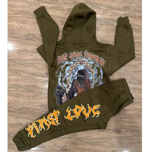 Venta al por mayor de sudaderas con capucha de los hombres conjunto de impresión personalizada pulóver Vintage de dos piezas conjunto de hombres chándal - Product Image 6