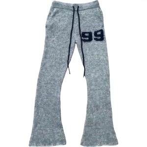 Haute qualité hommes décontracté Street Wear léger Mohair Flare pantalons de survêtement avec motif droit imprimé plat avant cordon de serrage - Product Image 1