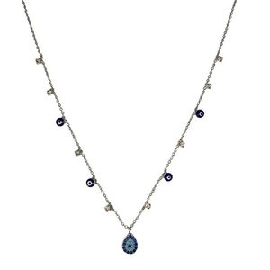 Collier pendentif mode mauvais œil en métal argenté avec breloques suspendues - Product Image 1