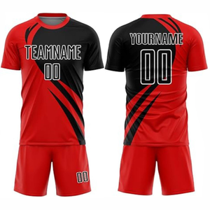 ชุดฟุตบอลชุด100% สำหรับผู้ใหญ่และหญิงชุดเสื้อแขนสั้นผ้าโพลีเอสเตอร์แห้งเร็วป้องกันแบคทีเรีย - Product Image 1