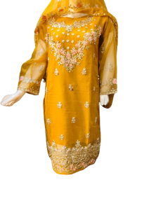 Robes de soirée droites en organza brodé fantaisie pour femmes, prêtes à porter, les plus vendues, tenue décontractée, ensemble 3 pièces, excellente qualité d'exportation - Product Image 3