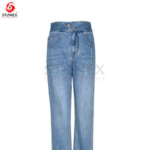 New Collection <b>Women</b> Denim <b>Jeans</b> Wholesale Custom Design Ladies Straight Fashionable Pants With Front <b>Button</b> Design - Product Image 6
