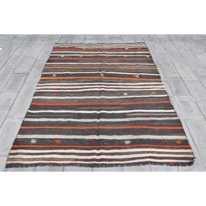 Vintage Large Rug, 6.8x9.6 ft Turkish Rug, <b>Brown</b> Plants & trees <b>Wool</b> Rug - Product Image 1