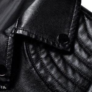 Chaqueta de cuero PU personalizada para hombre, abrigo de invierno de moda con cuello levantado sólido de alta calidad para primavera y otoño - Product Image 4