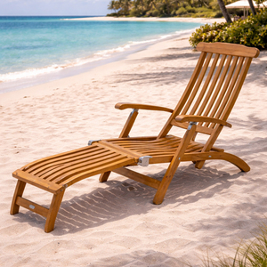 Silla de Vapor de Madera de Teca Moderna de Alta Calidad para Exteriores, Reclinable Ajustable, Diseño Duradero, Plegable para Uso en Hoteles, Resorts y Piscinas - Product Image 2
