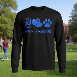 Camiseta de manga larga Peace Love Wildcats con cuello redondo, unisex, para adultos, deportes y juegos, serigrafía - Product Image 3