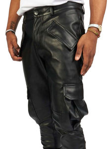 Pantalon de motard personnalisé pour homme, noir, coupe slim, décontracté, extensible, en cuir de vachette et toile, design vintage, nouvelle méthode de tricotage - Product Image 4