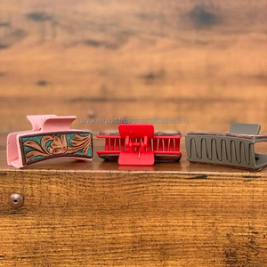 New Arrival Hot Selling Western Stylish Handmade <b>Tooled</b> <b>Engraved</b> Leather Hair Claw Clips Leather Claw Hair Accessories for Women - Product Image 4