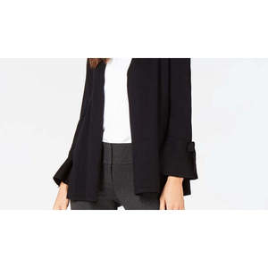 Alfani Women's Casual Cardigan Winter <b>Wool</b> Tie-Sleeve with Button Decoration Black Size Medium - Product Image 3