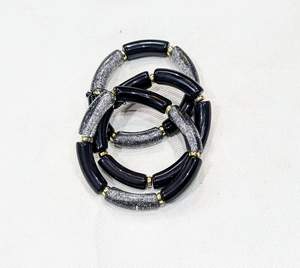 Unisex Black Glitter Resin <b>Bracelets</b> with Classic Lock Pattern Stretchable Beaded <b>Bracelets</b> for Anniversary Party Wedding Gifts - Product Image 1