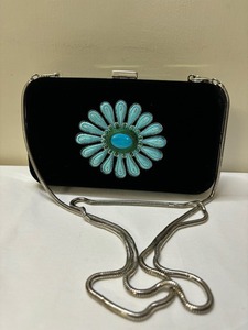 Bolso de mano de mujer decorado de terciopelo negro con piedra turquesa junto con cuentas de Esmeralda tamaño 8x5 pulgadas bolso de fiesta monedero - Product Image 2